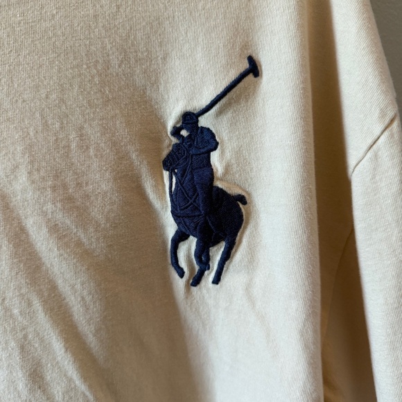 Polo by Ralph Lauren Cream Long Sleeve Tee with Flag and Logo - Picture 2 of 5